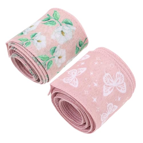 TOPBATHY 2 Stück Magnolien Schmetterlings Drahtband Polyester Frühlingsband für Diy Dekorationen Geschenkband für Kränze Bastelprojekte und Festliche Anlässe von TOPBATHY