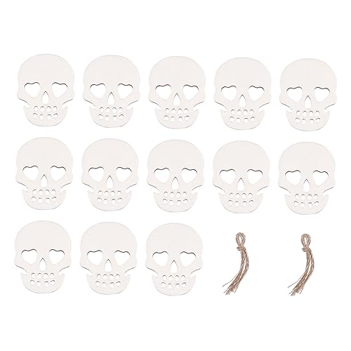 TOPBATHY 20 Stück Teiliges Halloween Deko Holz mit Schädel Motiven und Hanfschnur Vielseitige Halloween Hängedekoration für Party Bar Schule und Gruselige Events Kreative Diy Ornamente von TOPBATHY