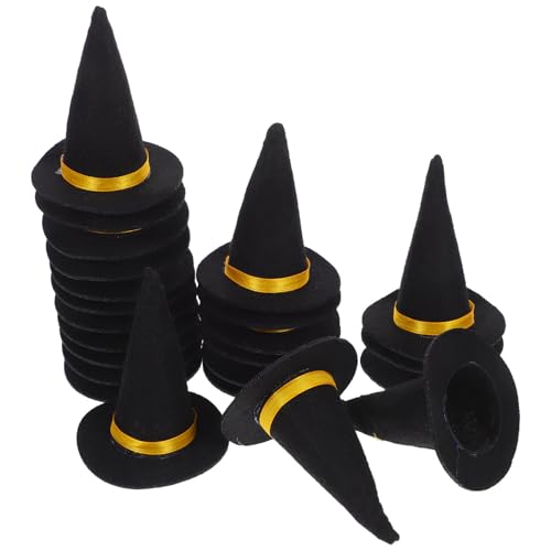 TOPBATHY 24 Stück Mini-Hexenhüte aus Filz, Halloween-Flaschenaufsätze für Wein, Kuchendekorationen, Maskerade-Partyzubehör – Schwarz TOPBATHY 24 Stück Mini-Hexenhüte aus Filz, Halloween-Flaschenaufsätze für Wein, Kuchendekorationen, Maskerade-Partyzubehör – Schwarz von TOPBATHY