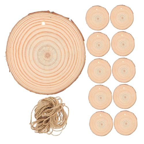 TOPBATHY 25 Stück Unbehandelte Vorgebohrte Runden aus Holz mit Jute Bastelrohlinge für Rustikale Hochzeitsdekoration Diy Kunst und Projekte von TOPBATHY
