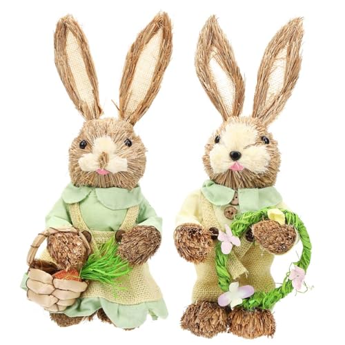 TOPBATHY 2stücke Woven Bunny Figuren Handgefertigte Osterhasen Deko Aus Stroh Für Garten Und Zufälliger Stil Tisch Dekoration Für Fröhliche Ostern von TOPBATHY