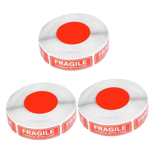 TOPBATHY 3 Rollen zerbrechliche Aufkleber ziehen um Warnpacketiketten Verpackung Warnung vor zerbrechlichen Aufklebern Versandwarnlabels Handhabung Band Mailer zerbrechlicher Aufkleber von TOPBATHY
