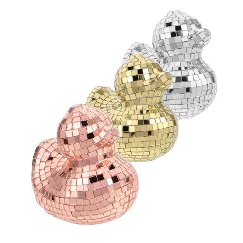 TOPBATHY 3 Stück Disco Enten Spiegelglas Deko Reflektierende Glasfiguren für Wohnzimmer Büro und Auto Dashboard Vielseitige Partydeko und Geschenkidee Gold Silber Roségold von TOPBATHY