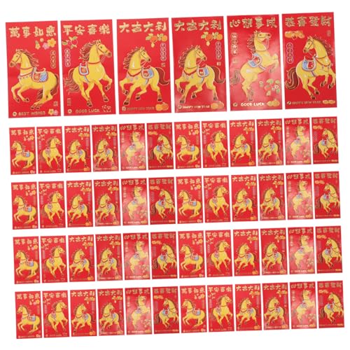 TOPBATHY 300 Stück Chinesische Rote Geldumschläge Hong Bao mit Kreativem Pferdemuster für Frühlingsfest Robuste und Lustige Neujahrsumschläge von TOPBATHY