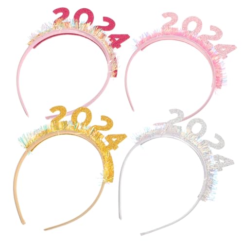 TOPBATHY 4 2024 Haarband haar spangen 2024 Silvester-Stirnband Neujahrs-Tiara Haargummis Badezimmerdekorationen Kopfbedeckungen für die Neujahrsparty Stirnband für Jahr 2024 von TOPBATHY