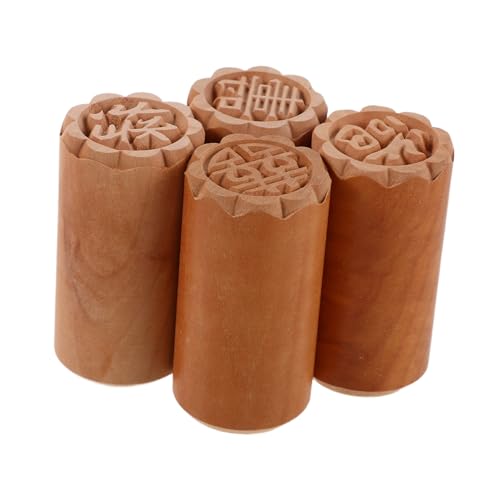 TOPBATHY 4 Stück Mondkuchenform Teig Stempel Mooncake-stempel Kuchenstempelwerkzeug Holzkuchenstempel Holzstampfer Für Mondkuchen Gebäckstampfer Dessertstempel Hellbraun Hölzern von TOPBATHY