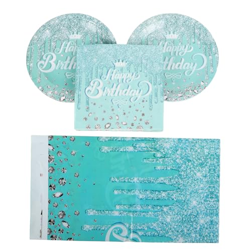 TOPBATHY 41-teiliges Party-Set Für Geburtstage – Happy Birthday-Dekorationen Bunte Servietten Und Glitzernde Dessertteller Für Kinder von TOPBATHY