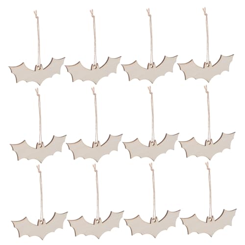 TOPBATHY 50 Stück Teiliges Halloween Fledermaus Holzanhänger aus Naturholz mit Loch und Hanfschnur Diy Bastel Holzfiguren zum Bemalen Hängende Baumdeko für Party und Spukhaus Dekoration von TOPBATHY