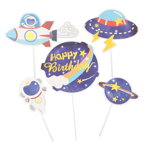 TOPBATHY 5st Kuchenfahnen Weltraum-geburtstags-cupcake-topper Kuchendekoration Zum Thema Weltraum Kuchenornament Babynahrung Weltraum-cupcake-topper Platz Universum Kind Pappbecher Papier von TOPBATHY