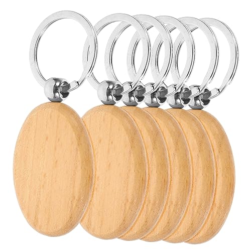 TOPBATHY 6 Stück Holz Schlüsselanhänger Blanko Personalisierbare DIY Schlüsselanhänger aus Buchenholz Gravur Rohlinge für Bastelarbeiten und Dekoration von TOPBATHY