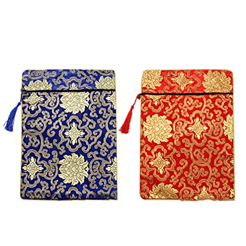 TOPBATHY Brokattasche, Retro-Stickerei, buddhistische Schrift, Tasche, buddhistisch, Zen, Bücher, Schmuck, Kosmetik, Aufbewahrung, Organizer für chinesisches Neujahr, 2 Stück von TOPBATHY