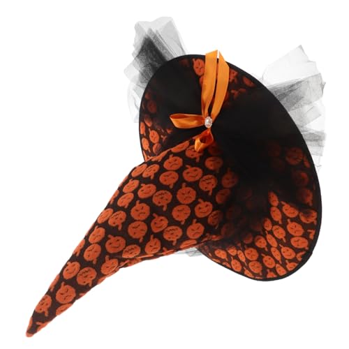 TOPBATHY Halloween Hexenhut mit Netz und Schleife Kürbis-design Hexenkostüm-accessoire für Damen und Vielseitiger Hexenhut für Halloween-party und Hexen-cosplay von TOPBATHY