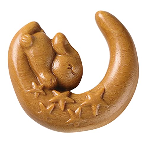 TOPBATHY Mond Kaninchen Statue Ornamente Bausatz Gartenzwerg Cookie-Pressstempel Fee Retro Holzanhänger Mondform Holzanhänger bastelset Schlüsselbunddekor Hasendekor aus Holz Sandelholz von TOPBATHY