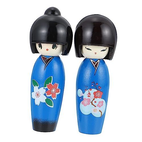 TOPBATHY Traditionelle Japanische Holzpuppen 2 Stück Kreatives Kimono-puppenspielzeug Sichere Farbe Entzückende Muster Zufälliger Stil von TOPBATHY