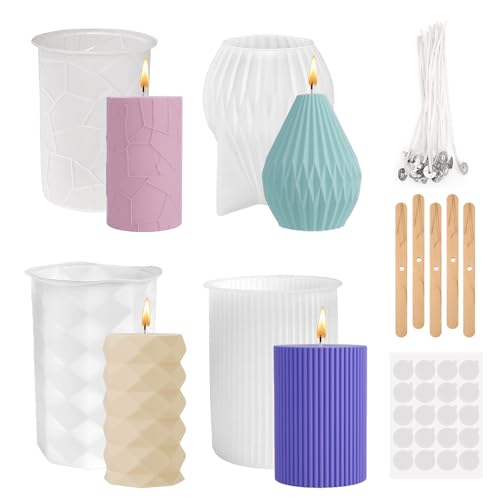 4 Stück Kerzenformen zum Gießen, Silikonformen Kerzen, Kerzen Selber Machen Set Formen zum Kerzenherstellung, Handgefertigte Seife, Gießen als Heimdekorationen, Bastel Ornamente, DIY Duftkerze 4 Stück Kerzenformen zum Gießen, Silikonformen Kerzen, Kerzen Selber Machen Set Formen zum Kerzenherstellung, Handgefertigte Seife, Gießen als Heimdekorationen, Bastel Ornamente, DIY Duftkerze von TOPBELIEF