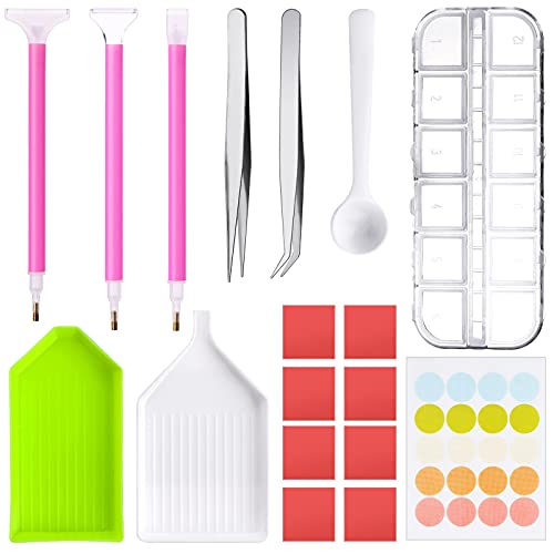 Diamond Painting Zubehör Set, Diamant Painting Zubehör, Mit Stift, Pinzette, Taschen, Klebeton, Kunststoffschale Mit 12 Gitter Mini Diamant Box, Point Drill Stift, Pinzette, Kleber Ton, Roller Tablett Diamond Painting Zubehör Set, Diamant Painting Zubehör, Mit Stift, Pinzette, Taschen, Klebeton, Kunststoffschale Mit 12 Gitter Mini Diamant Box, Point Drill Stift, Pinzette, Kleber Ton, Roller Tablett von TOPBELIEF