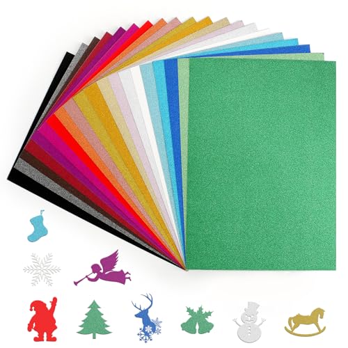 Glitzerkarton, A4, farbiger Karton, glitzerndes Papier, 20 Farben, Bastelpapier, 250 g/m² dicke Karten für Sammelalben, Geburtstagsdekorationen, Grußkarten, 30 x 21 cm, 50 Stück von TOPBELIEF