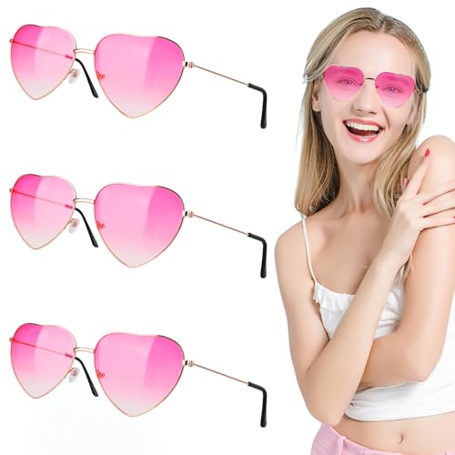 TOPBELIEF 3 Paar Herz Sonnenbrille, Party Sonnenbrille, Rosarote Brille, Retro Kostüm Brille, Hippie-Sonnenbrille, Herzförmige Brille mit Metallrahmen für Herren, Damen, Party Accessoires TOPBELIEF 3 Paar Herz Sonnenbrille, Party Sonnenbrille, Rosarote Brille, Retro Kostüm Brille, Hippie-Sonnenbrille, Herzförmige Brille mit Metallrahmen für Herren, Damen, Party Accessoires von TOPBELIEF
