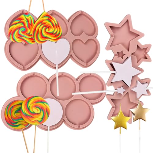TOPBSFARNY 3 x runde Herz-Stern-Epoxidharz-Form, DIY-Sticks, Lutscher, Schokolade, Kuchen, Zubehör, Silikonformen für Lutscher, Kinderpartys TOPBSFARNY 3 x runde Herz-Stern-Epoxidharz-Form, DIY-Sticks, Lutscher, Schokolade, Kuchen, Zubehör, Silikonformen für Lutscher, Kinderpartys von TOPBSFARNY