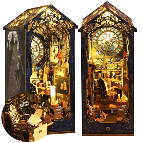 TOPBSFARNY DIY Book Nook Kit, DIY Puppenhaus Buchecke Bücherregal Einsatz Dekor, Buchstützen Modellbau, Kreativitätsset mit LED-Licht Geburtstagsgeschenke (SL07) von TOPBSFARNY