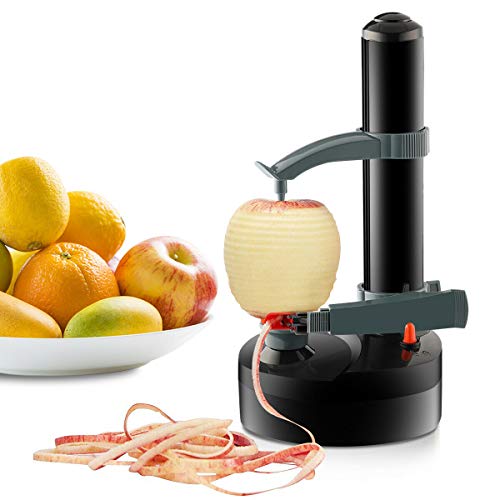 Elektrischer Schäler Automatischer Rotierender Apfelschäler Kartoffelschälmaschine Automatische Obst Gemüse Cutter Edelstahl Küche Schälwerkzeug (Schwarz) von TOPCHANCES