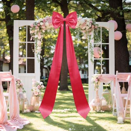Riesige Schleifendekoration, große Satin-Dekoschleifen, große Schleifen für Hintergrund für Hochzeit, Weihnachten, Verlobung, Junggesellinnenabschied (Rosa, 190 x 47 cm) von TOPCHANCES