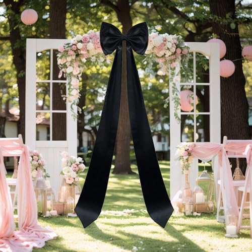 Riesige Schleifendekoration, große Satin-Dekoschleifen, große Schleifen für Hintergrund für Hochzeit, Weihnachten, Verlobung, Junggesellinnenabschied (schwarz, 190 x 47 cm) von TOPCHANCES