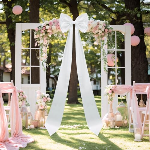 Riesige Schleifendekoration, große Satin-Dekoschleifen, große Schleifen für Hintergrund für Hochzeit, Weihnachten, Verlobung, Junggesellinnenabschied (weiß, 190 x 47 cm) von TOPCHANCES