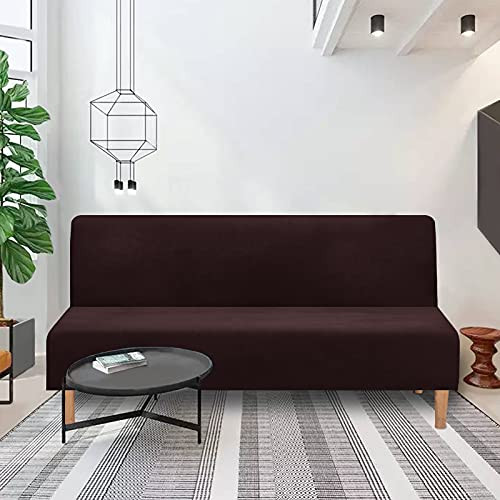 Topchances Samt-Sofabezug ohne Armlehnen, Stretch-Futon-Bezüge, Spandex, armlos, für 2–3-Sitzer, faltbar, Couch, Möbelschutz, Samtstoff für Wohnzimmer, Haustiere, Kinder (Braun) von TOPCHANCES