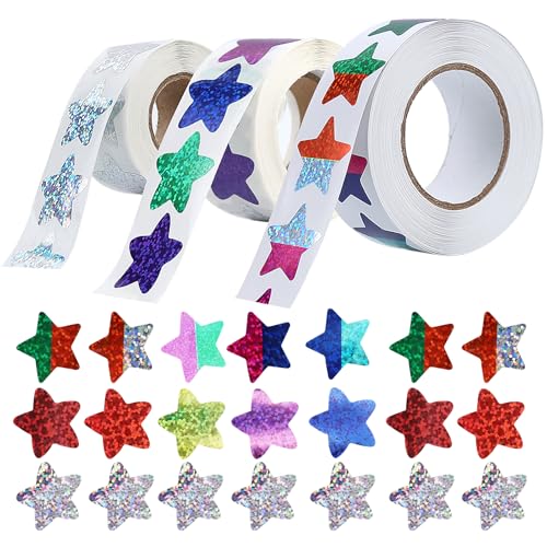 1500 Stück Bunt Sterne Aufkleber, Silber Aufkleber Sterne, Sterne Glitzer Sticker, Holografische Herzen Sticker, Selbstklebende Belohnungssticker, Motivationsaufkleber für Kinder Schulkinder Zuhause 1500 Stück Bunt Sterne Aufkleber, Silber Aufkleber Sterne, Sterne Glitzer Sticker, Holografische Herzen Sticker, Selbstklebende Belohnungssticker, Motivationsaufkleber für Kinder Schulkinder Zuhause von TOPCZY