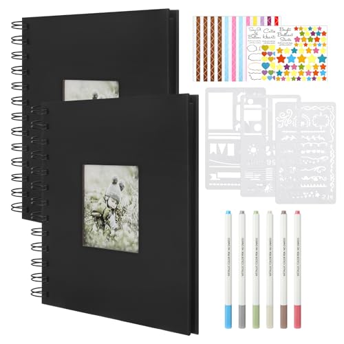 2 Stück Schwarz Spiral Fotoalbum, 17x17 cm, 40 Blätter Schwarze Seiten Scrapbook Set, DIY Klein Geschenk Kit, Spulendesign zum Selbstgestalten von TOPCZY