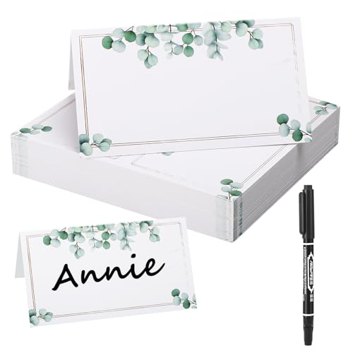 50 Stück Tischkarten Eukalyptus, Konfirmation Feier Sitzplatzkarten, Elegantes Namenskarten Beschriften Tischkarten, Hochzeit Tischkarten mit Schwarzer Stift, Tischdekoration Platzkarten für Party 50 Stück Tischkarten Eukalyptus, Konfirmation Feier Sitzplatzkarten, Elegantes Namenskarten Beschriften Tischkarten, Hochzeit Tischkarten mit Schwarzer Stift, Tischdekoration Platzkarten für Party von TOPCZY