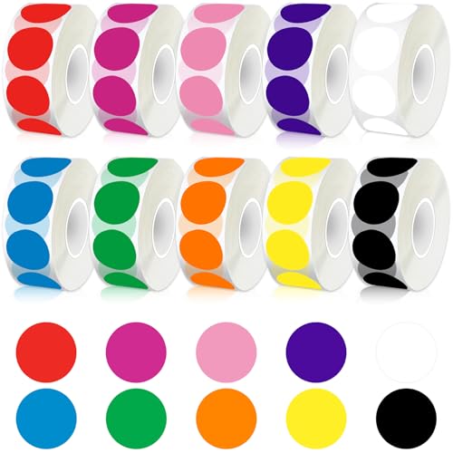 5000 Stück Klebepunkte Bunt, Punkte Aufkleber 2.5cm/1", Farbkodierung Runde, Runde Etiketten, Markierungspunkte Selbstklebend für DIY Büro Kalende (10 Rollen) von TOPCZY