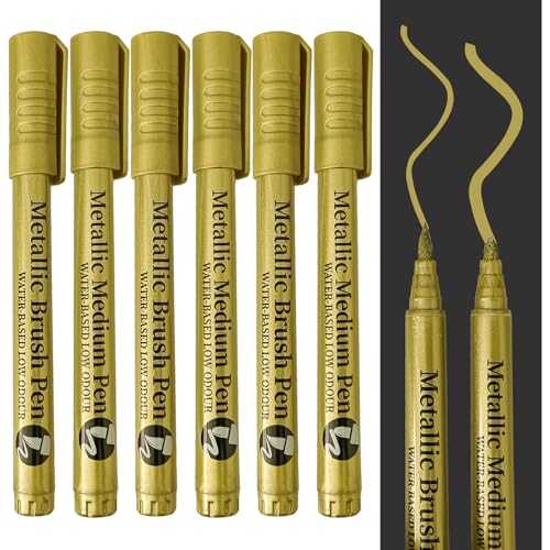 TOPCZY 6 Stück Permanent Marker Stifte Weiß, Schnelltrocknender Stifte Weiß, Weißer Wasserbasierte Stift für Schwarzes Papier, Wasserfeste Fine Tip Marker Stift (Golden) TOPCZY 6 Stück Permanent Marker Stifte Weiß, Schnelltrocknender Stifte Weiß, Weißer Wasserbasierte Stift für Schwarzes Papier, Wasserfeste Fine Tip Marker Stift (Golden) von TOPCZY
