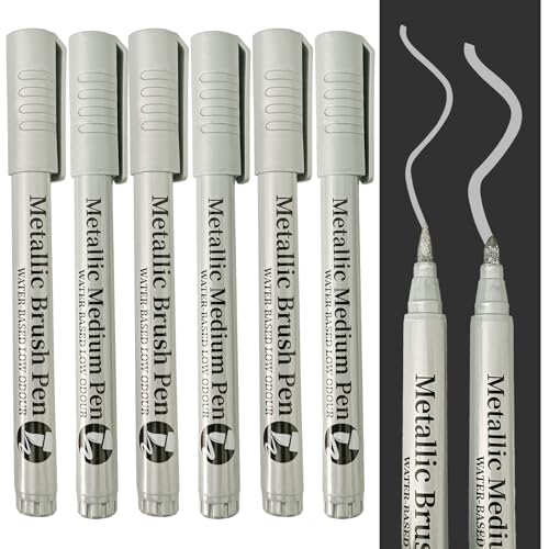 TOPCZY 6 Stück Permanent Marker Stifte Weiß, Schnelltrocknender Stifte Weiß, Weißer Wasserbasierte Stift für Schwarzes Papier, Wasserfeste Fine Tip Marker Stift (Silber) von TOPCZY
