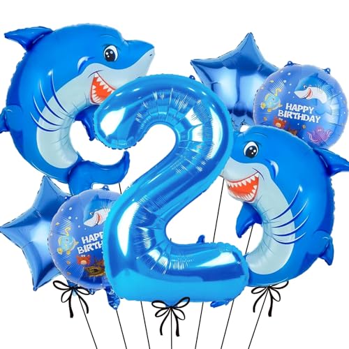 Hai Geburtstag Party Dekorationen, Blau Zahl 2 Ballon 40 Zoll, Hai Luftballons 2 Geburtstag Dekorationen für Jungen Hai Geburtstag Party Dekorationen, Blau Zahl 2 Ballon 40 Zoll, Hai Luftballons 2 Geburtstag Dekorationen für Jungen von TOPDAOYUN