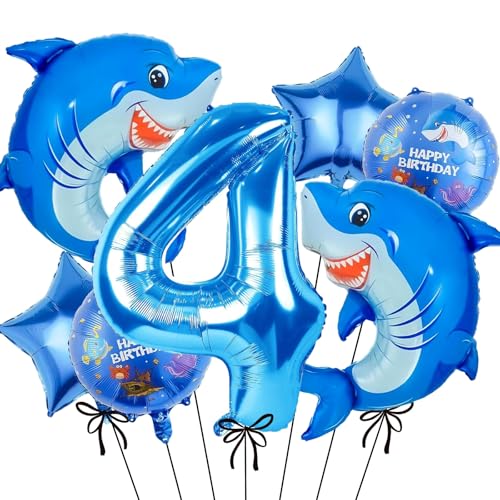 Hai Geburtstag Party Dekorationen, Blau Zahl 4 Ballon 40 Zoll, Hai Luftballons 4 Geburtstag Dekorationen für Jungen Hai Geburtstag Party Dekorationen, Blau Zahl 4 Ballon 40 Zoll, Hai Luftballons 4 Geburtstag Dekorationen für Jungen von TOPDAOYUN