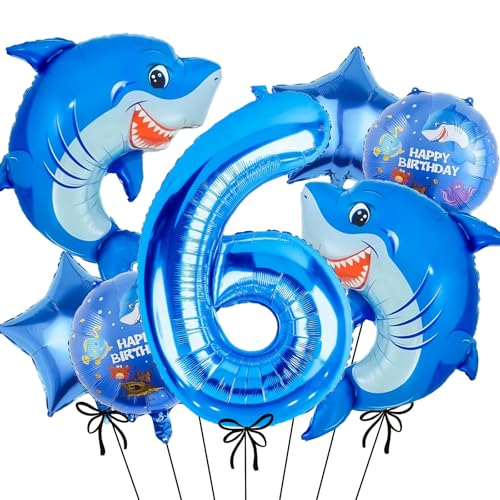 Hai Geburtstag Party Dekorationen, Blau Zahl 6 Ballon 40 Zoll, Hai Luftballons 6 Geburtstag Dekorationen für Jungen Hai Geburtstag Party Dekorationen, Blau Zahl 6 Ballon 40 Zoll, Hai Luftballons 6 Geburtstag Dekorationen für Jungen von TOPDAOYUN