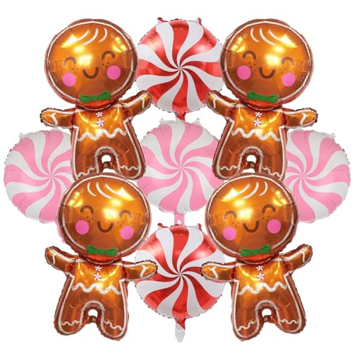 Lebkuchen-Luftballons und rot-rosa Zuckerstangen-Ballons, Mylar-Ballon für Lebkuchen-Weihnachtsdekorationen, Zuckerstangen-Dekorationen, 9 Stück Lebkuchen-Luftballons und rot-rosa Zuckerstangen-Ballons, Mylar-Ballon für Lebkuchen-Weihnachtsdekorationen, Zuckerstangen-Dekorationen, 9 Stück von TOPDAOYUN