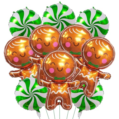 Lebkuchenballons und grüne Zuckerstangen-Ballons, Mylar-Ballon für Lebkuchen-Weihnachtsdekorationen, Zuckerstangendekorationen, 10 Stück Lebkuchenballons und grüne Zuckerstangen-Ballons, Mylar-Ballon für Lebkuchen-Weihnachtsdekorationen, Zuckerstangendekorationen, 10 Stück von TOPDAOYUN