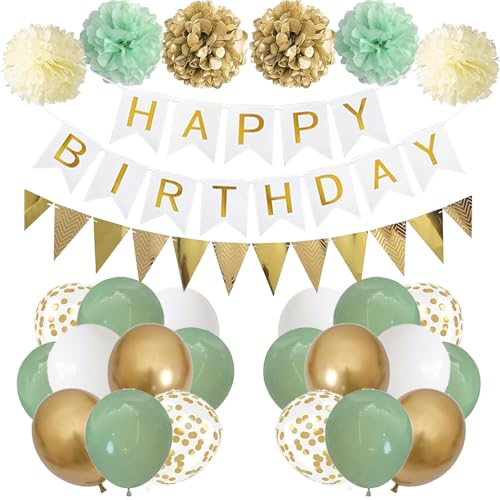 Geburtstag Dekoration Weiß Gold, Mann Frauen Geburtstagsdeko, Happy Birthday Banner, Grün Gold Luftballons DIY Party Papier Pompoms für Jungen Mädchen Geburtstag Deko Party Supplies Geburtstag Dekoration Weiß Gold, Mann Frauen Geburtstagsdeko, Happy Birthday Banner, Grün Gold Luftballons DIY Party Papier Pompoms für Jungen Mädchen Geburtstag Deko Party Supplies von TOPHOPE