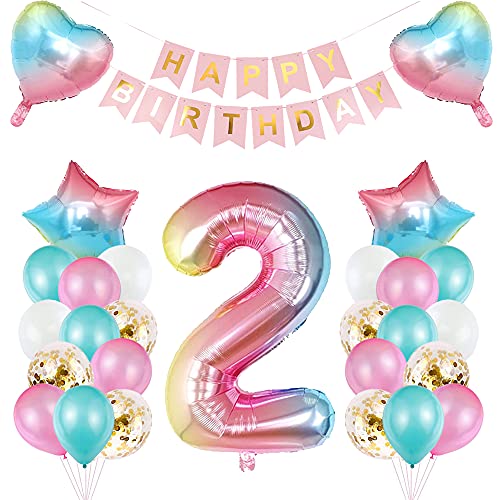 TOPHOPE Luftballon 2. Geburtstag Rosa Folienballon Luftballon Zahlen Geburtstagsdeko Mädchen 2 Jahr Riesen Folienballon Zahl 2 Ballon 2 Deko zum Geburtstag Rosa Happy Birthday Banner von TOPHOPE