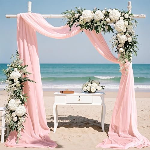 TOPICK Gardinen mit Hochzeit Gardinenschals Himmelbett Vorhänge Wedding Freihanddeko, H500xB130 cm Querbehang Tüll Meterware Chiffon Stoff Dekostoff Viole Gardinen Vorhangstoff Gardine Rosa 1 Stück von TOPICK