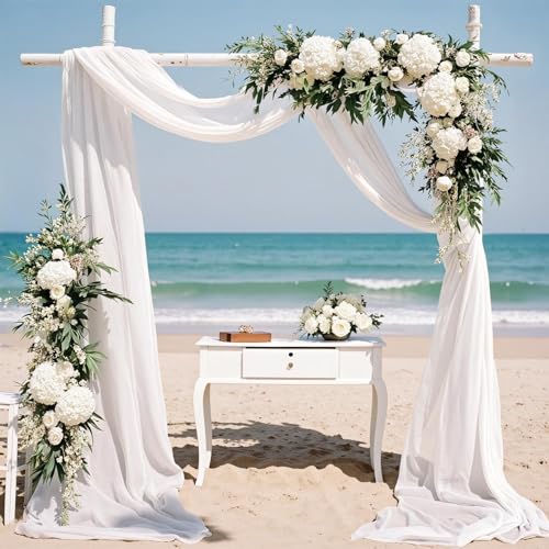 TOPICK Gardinen mit Hochzeit Himmelbett Vorhänge Hochzeitbogen, H500xB130 cm Querbehang Vorhangstoff Tüll Meterware Chiffon Stoff Voile Gardinen Gardinenschals Vorhang Transparent Weiß 1 Stück von TOPICK