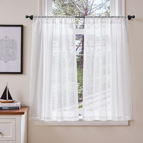TOPICK Scheibengardinen Weiß mit Blättermuster Halbtransparent Bistrogardine Spitze Kurzgardine Landhausstil Durchsichtig Voile Vorhänge Küchengardinen Wohnzimmer Fensterdeko 2er Set 65x90 cm TOPICK Scheibengardinen Weiß mit Blättermuster Halbtransparent Bistrogardine Spitze Kurzgardine Landhausstil Durchsichtig Voile Vorhänge Küchengardinen Wohnzimmer Fensterdeko 2er Set 65x90 cm von TOPICK