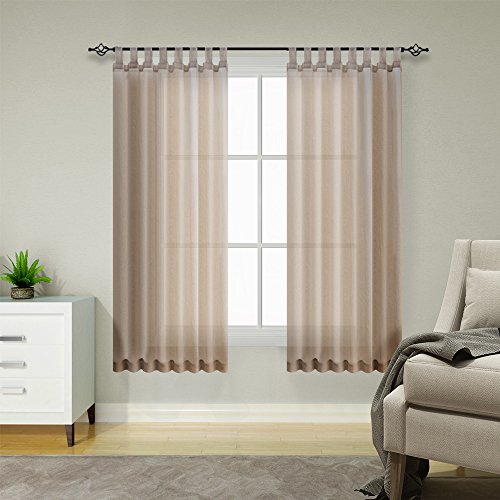 TOPICK Schlaufenschal 2er Set Gardinen Wohnzimmer modern Schlaufengardinen vorhänge Schlafzimmer Gardinenschals Leinenoptik H145xB140 cm, Kurzgardinen mit Schlaufen Fertiggardinen Fenster Braun von TOPICK