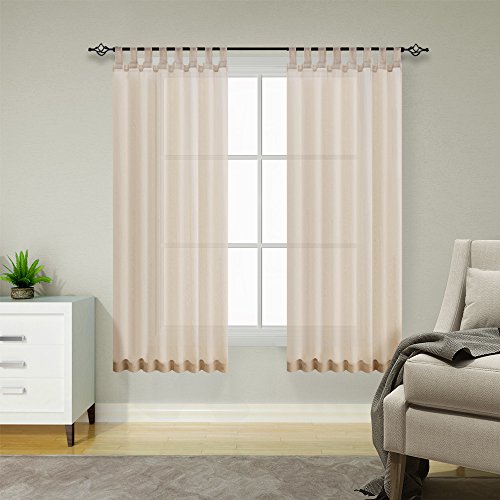 TOPICK Schlaufenschal 2er Set Gardinen Wohnzimmer modern Schlaufengardinen vorhänge Schlafzimmer Gardinenschals Leinenoptik H145xB140 cm,Kurzgardinen mit Schlaufen Fertiggardinen Fenster Khaki von TOPICK