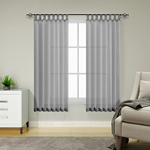 TOPICK Schlaufenschal 2er set Gardinen Wohnzimmer modern Schlaufengardinen vorhänge Schlafzimmer Gardinenschals Leinenoptik H145xB140 cm, Fenster Kurzgardinen mit Schlaufen Fertiggardinen Fenster Grau von TOPICK
