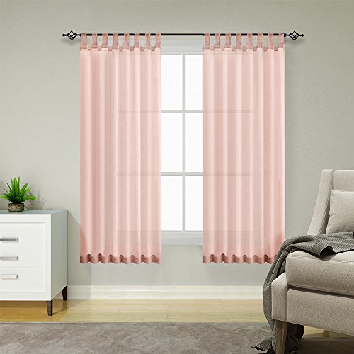 TOPICK Schlaufenschal 2er set Gardinen Wohnzimmer modern Schlaufengardinen vorhänge Schlafzimmer Gardinenschals Leinenoptik H145xB140 cm, Fenster Kurzgardinen mit Schlaufen Fertiggardinen Fenster Pink von TOPICK