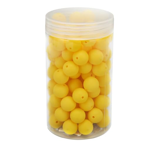 105pcs Silikonperlen, 15 Mm Silikonperlen, Farbenfrohe Runde Perlen mit Vorgebohrten Löchern in Plastikflaschen, für Armband, Ohrringe, Halskette (YELLOW) von TOPINCN